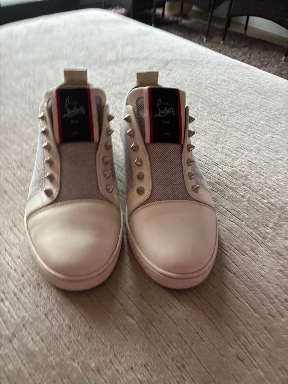 Christian Louboutin Men’s Off-White Spike-Trim Slip-On Sneakers